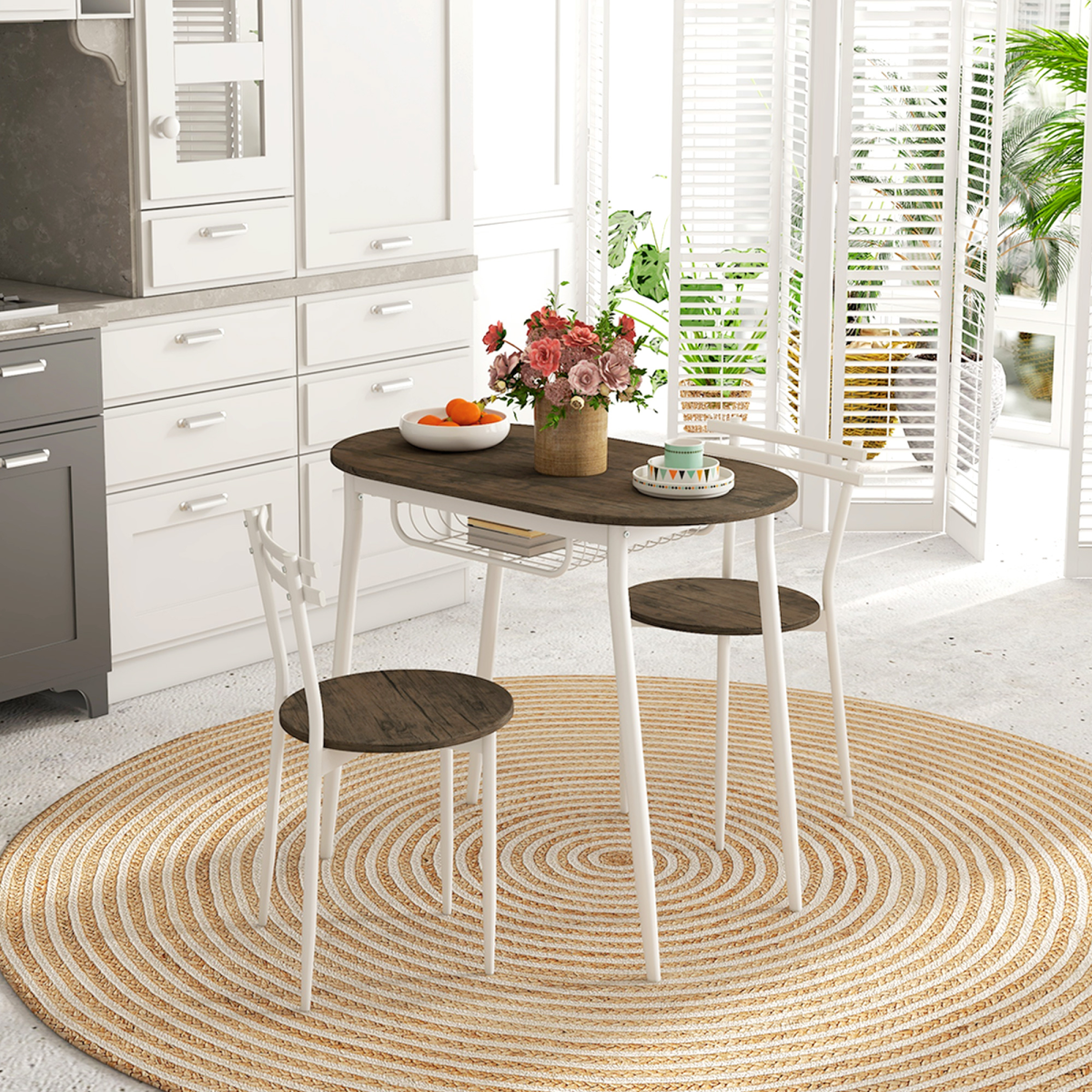 3pc Dining Table and Chairs Set, Oval Kitchen Table with 2 Chairs, Natural