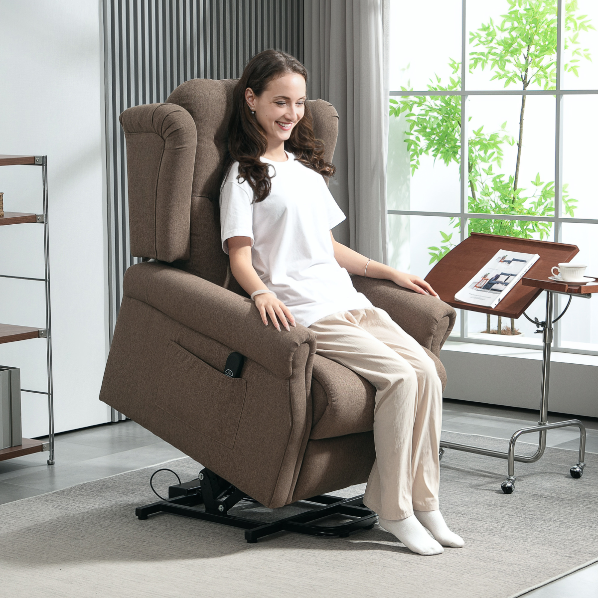 HOMCOM Power Lift Recliner Armchair with Wingback, Button Tufted, Brown