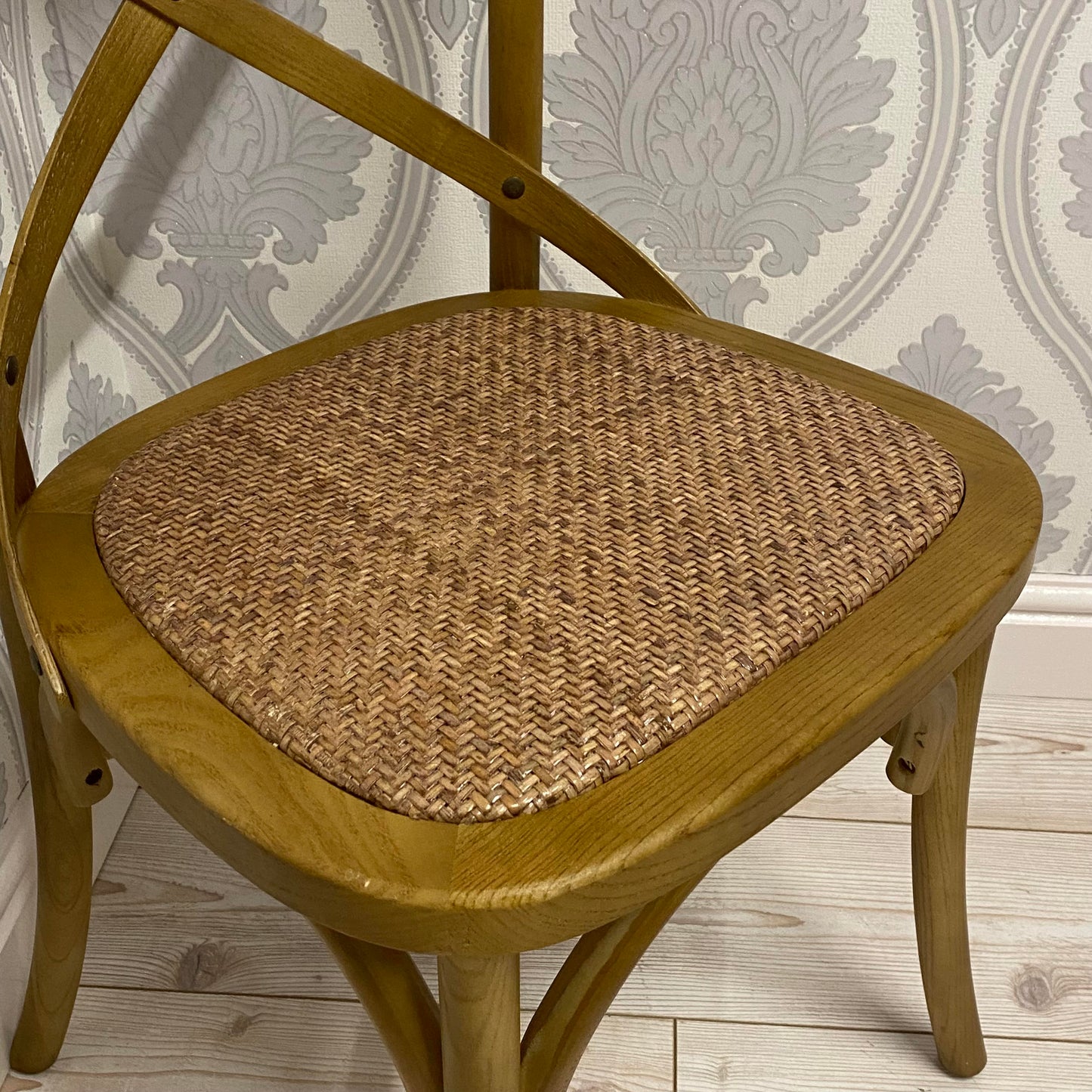 Modern & Stylish Hand Finished Cross Back Oak Wooden Cafe Chair - Exclusive Rattan Seat Comfortable Office Furniture Collections for Home, Dining, Cafe, and Office Seating (Brown)