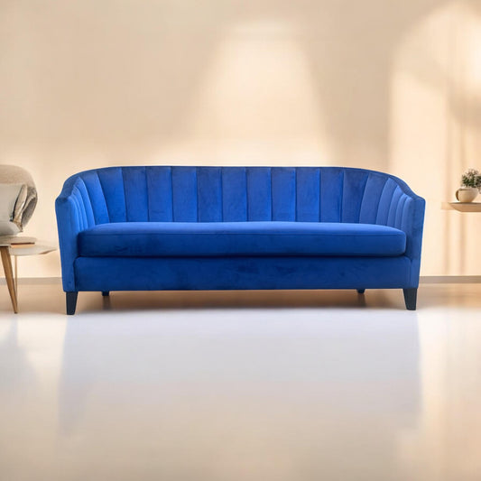 AcaciaHome Durable & Stylish Blue/Pink/Leopard Print Velvet Tub Couch 3-Seater Sofa | Contemporary Drop Arm Design | Comfortable Living Room Seating | Perfect for Home & Office (Blue Velvet)