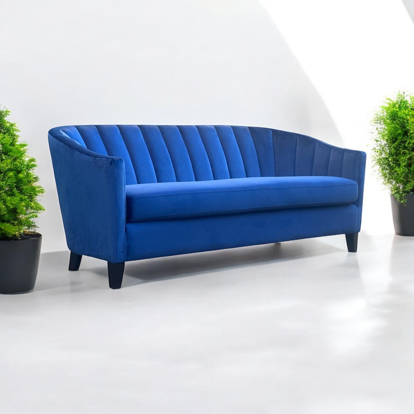 AcaciaHome Durable & Stylish Blue/Pink/Leopard Print Velvet Tub Couch 3-Seater Sofa | Contemporary Drop Arm Design | Comfortable Living Room Seating | Perfect for Home & Office (Blue Velvet)