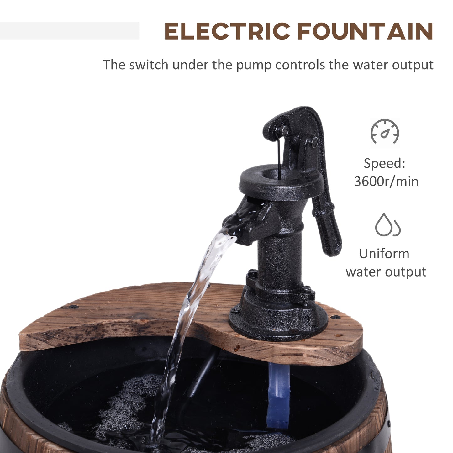 Outsunny Wood Barrel Pump Garden Fountain Water Feature Flower Planter Stand New