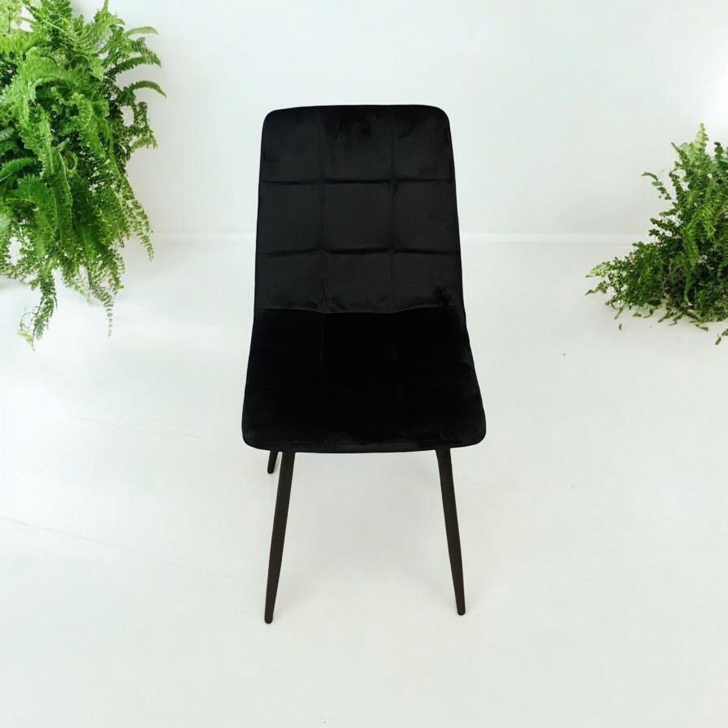 AcaciaHome Modern & Stylish Velvet Cushion Padded Metal Legs Black Dining Chairs - Ergonomic Design Comfortable Chairs Perfect for Kitchen, Dining, Living Room, and etc. (Black Fabric)