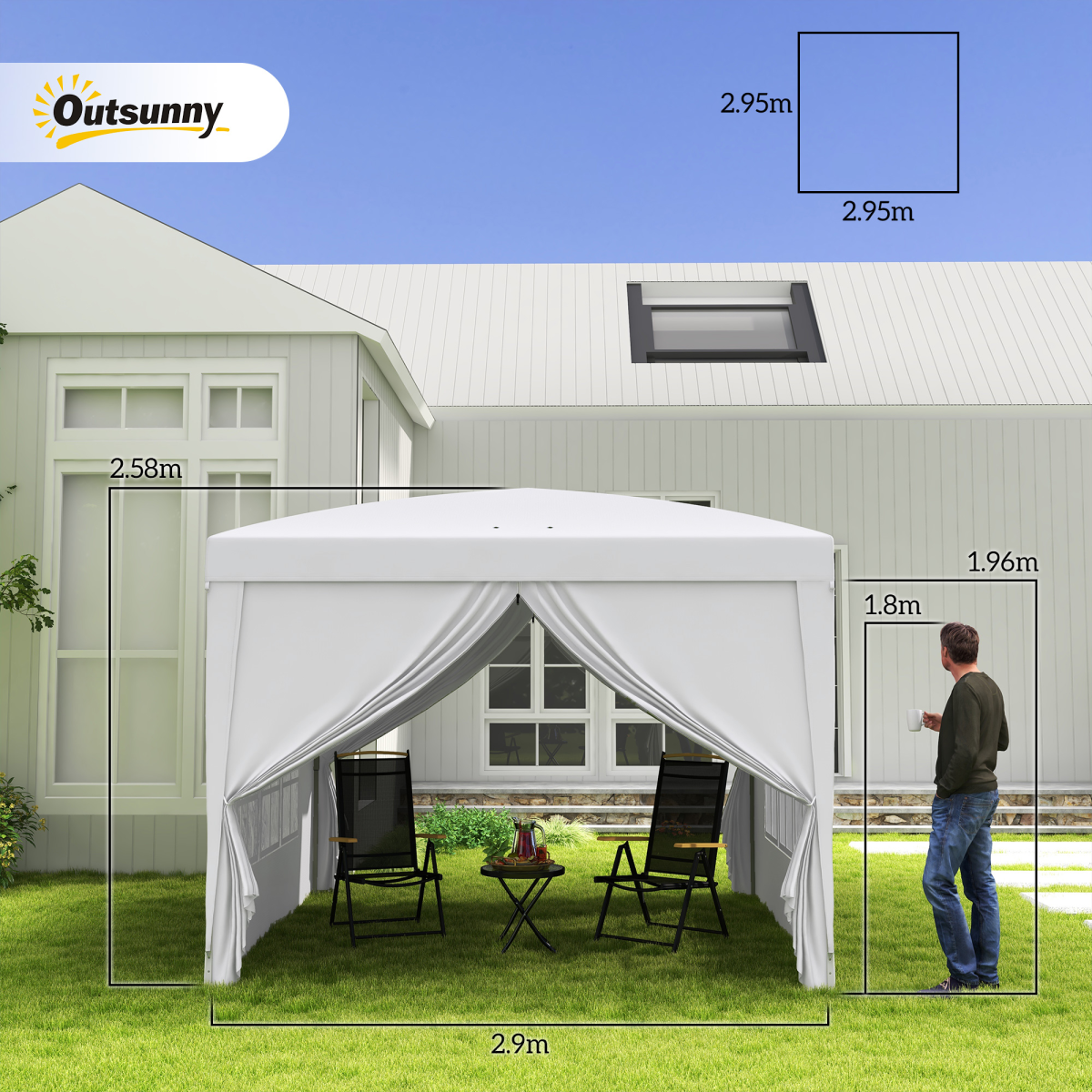 Outsunny 3mx3m Pop Up Gazebo Party Tent Canopy Marquee with Storage Bag White