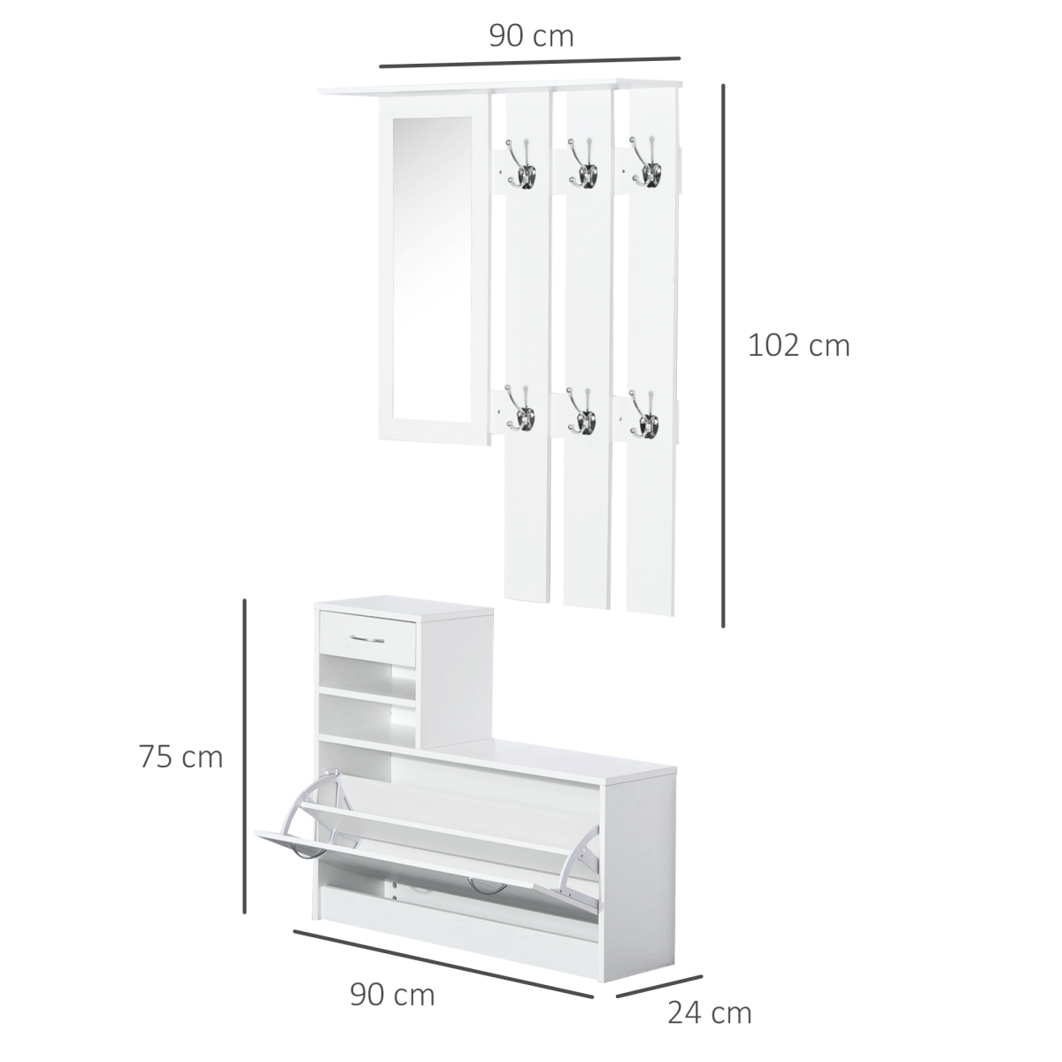 Entryway Organizer Shoe Storage Space Saving Mirror Chest Drawer