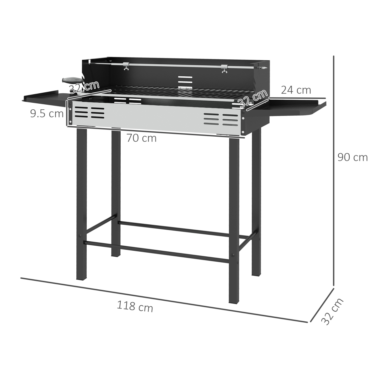 Outsunny Charcoal Spit Roasting Machine w/ 3-Tier Grill Grate & Foldable Shelves