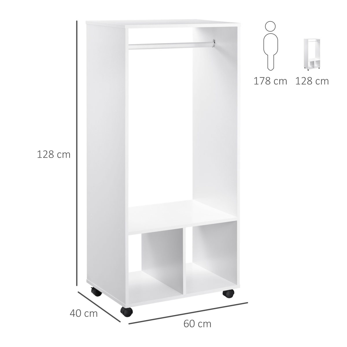 Open Wardrobe Clothes Rail Bedroom Clothes Storage w/ Hanging Rod Shelves White