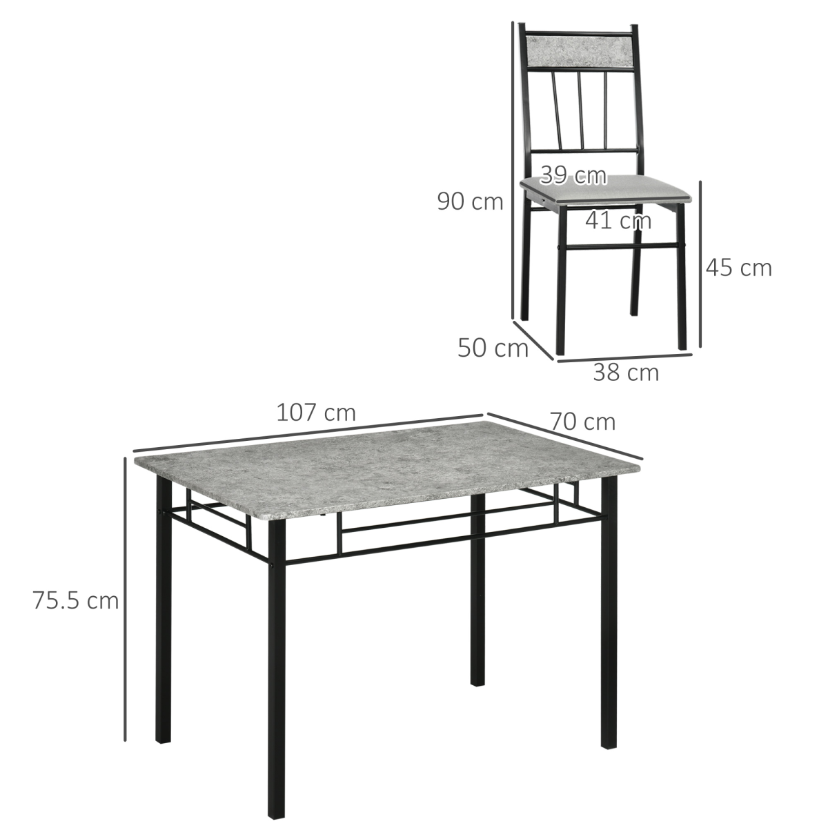 HOMCOM 5 Pieces Dining Room Sets, Kitchen Table and Chairs Set 4 with Marble Top