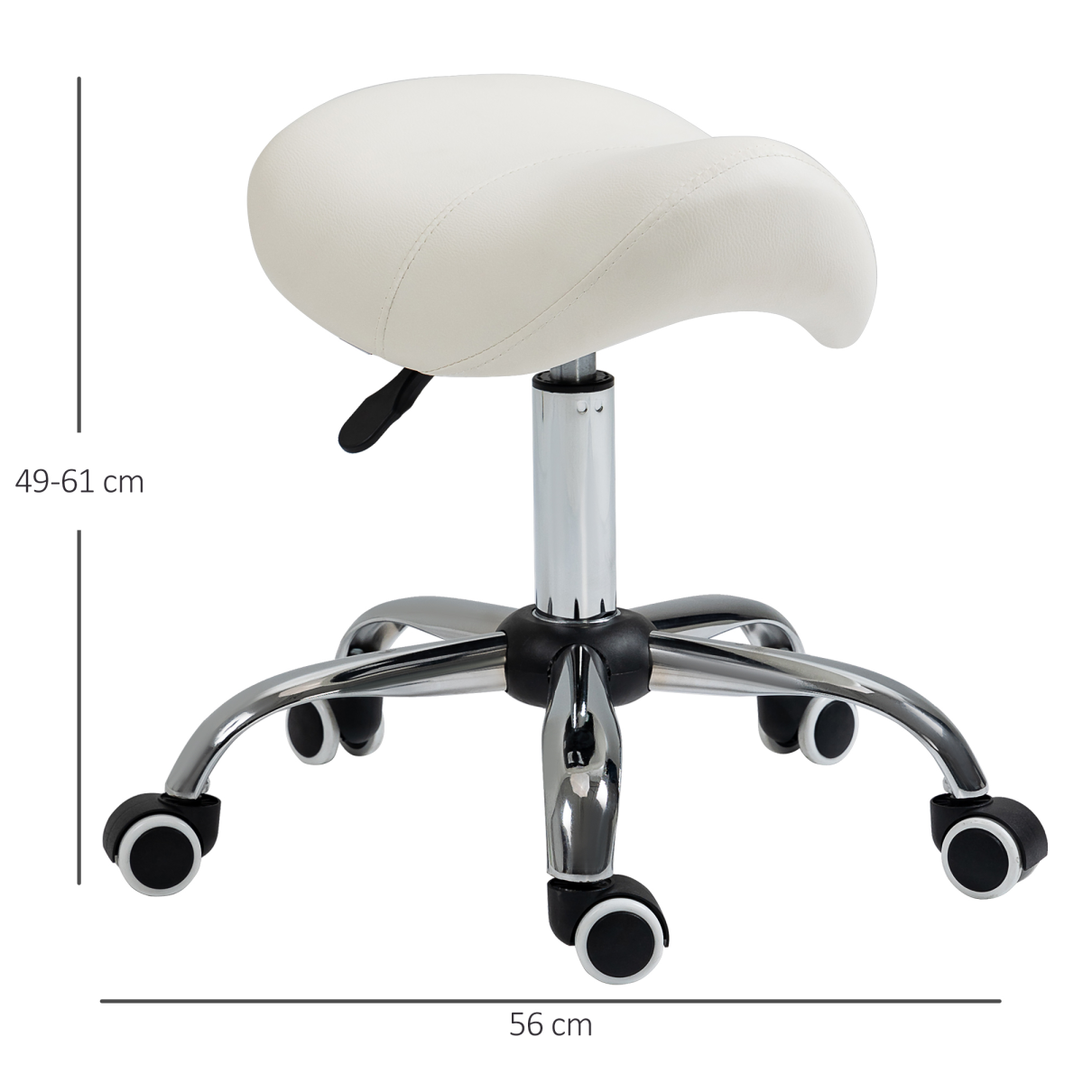 Saddle Stool Hydraulic Rolling Faux Leather Height Adjust Mobility Chair Cream