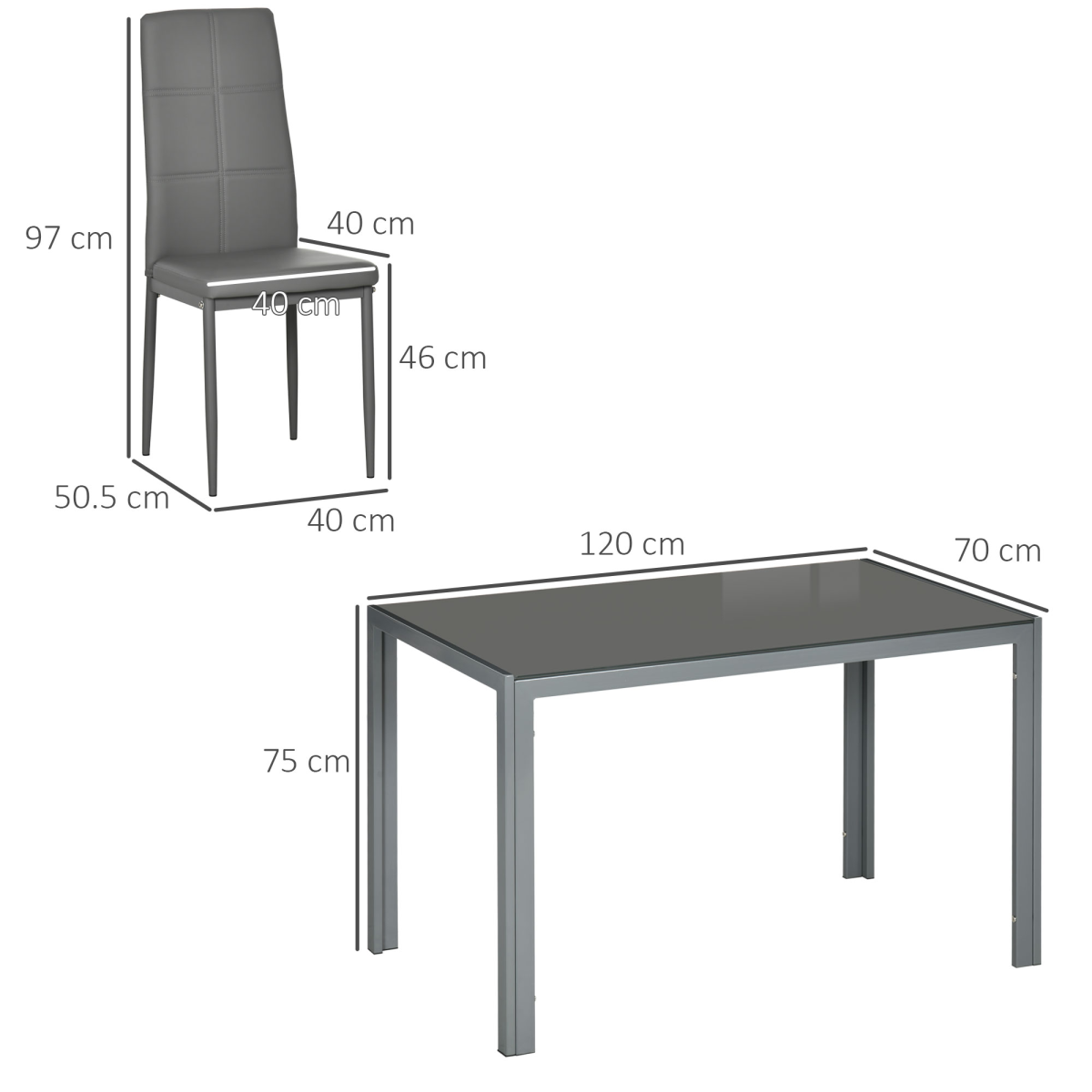 HOMCOM 5 Piece Dining Set Table and 4 Chairs Set for 4 Persons Kitchen Glasstop