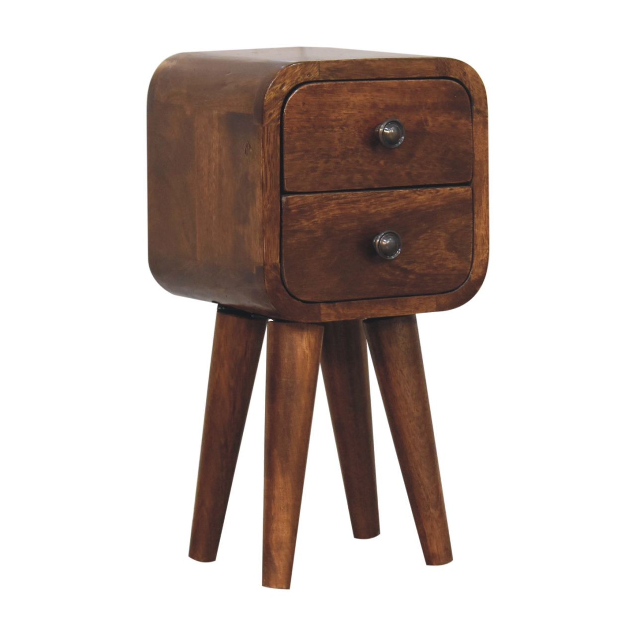 Artisan Furniture Solid Wood Extra Mini Curved Chestnut Bedside, Dark Brown, 2 Drawers