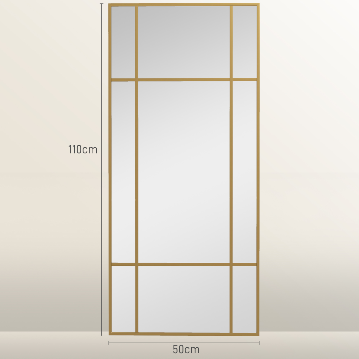 HOMCOM Window Style Vanity Mirror 110 x 50cm Hanging Wall Mirror Gold Tone