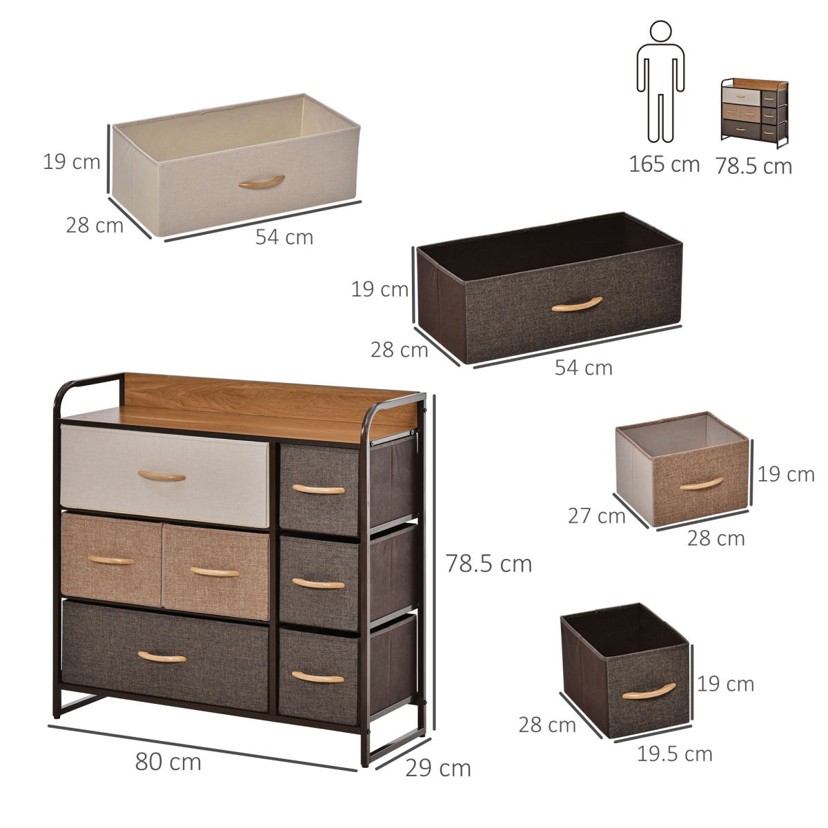 HOMCOM 7-Drawer Dresser, Fabric Chest of Drawers, Storage Organizer