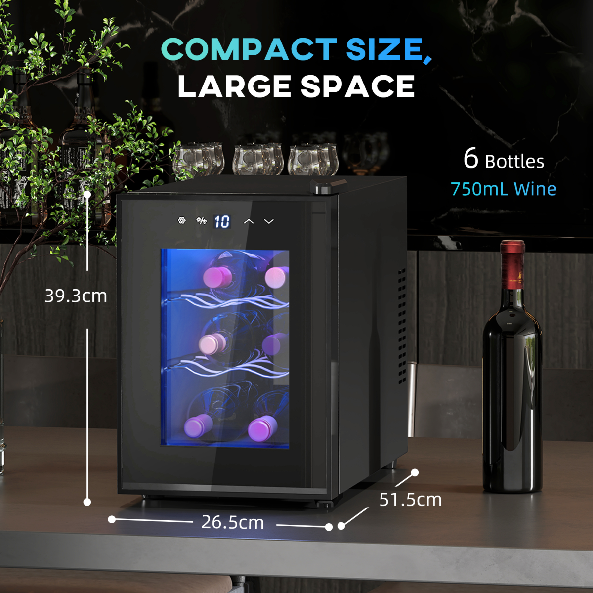 HOMCOM Mini Beer and Wine Fridge, 6 Bottle, with Glass Door, Touch Screen