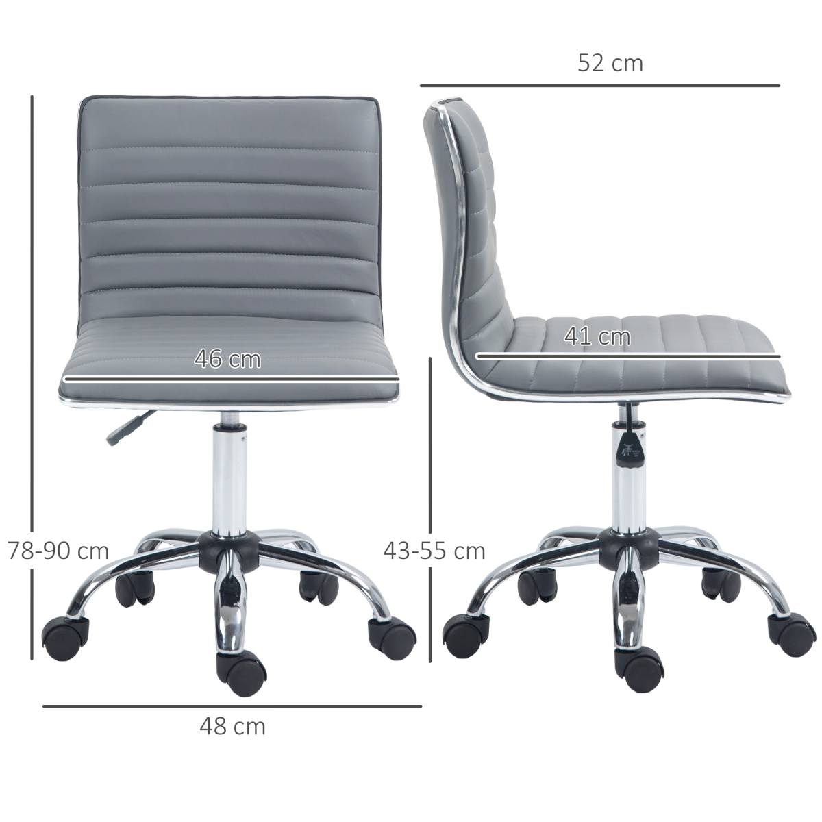 HOMCOM Armless Mid-Back Adjustable Office Chair with 360 Swivel Light Grey