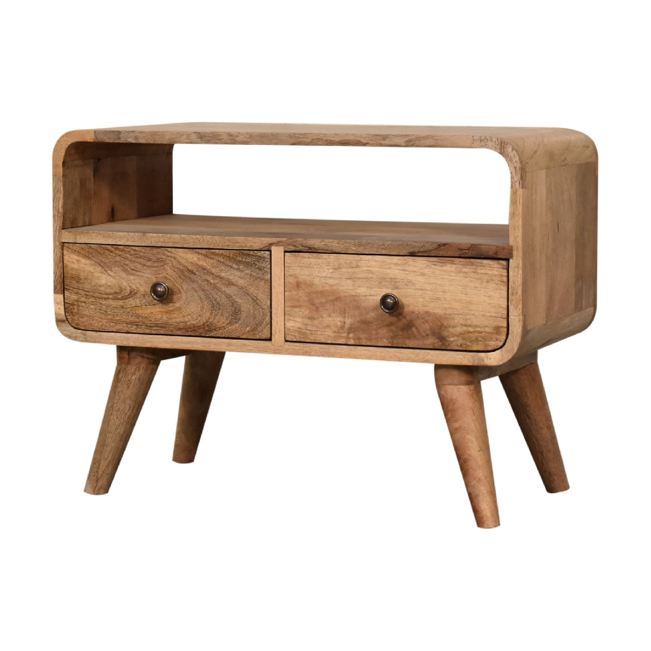 Artisan Furniture Solid Wood Mini Curved Oak-ish Media Unit, 2 Drawers, Beige