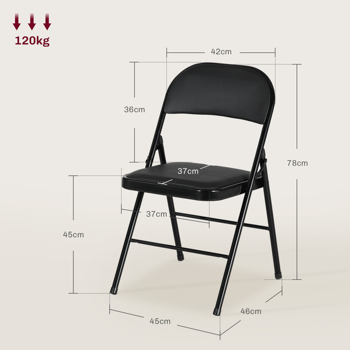 HOMCOM 2 Pack Padded Folding Chairs with Cushioned Seat and Metal Frame Black