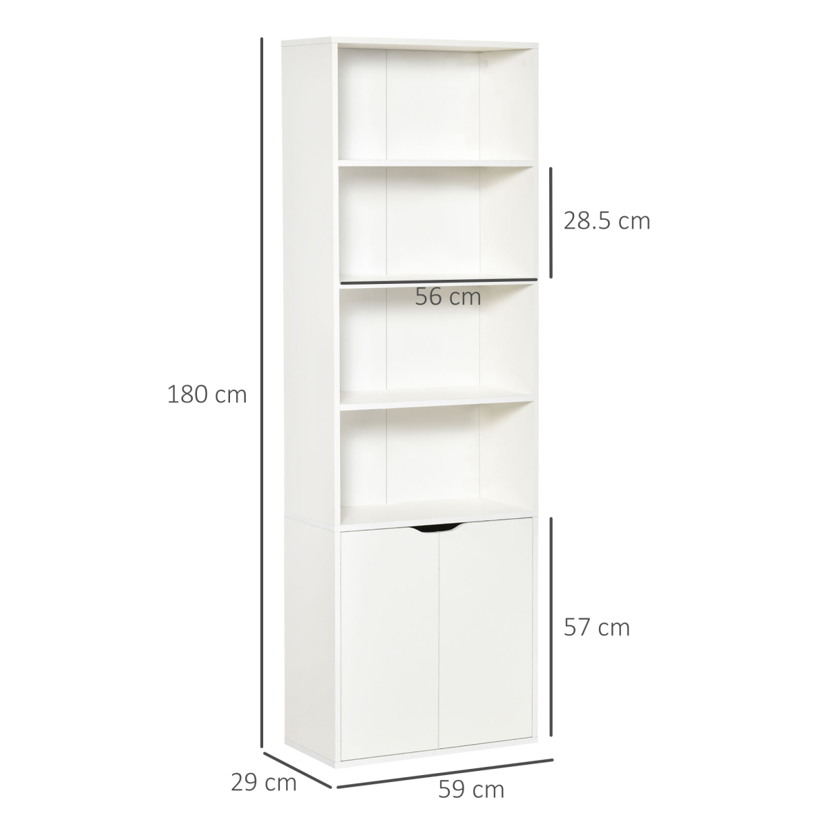2 Door 4 Shelves Bookcase Wooden Storage Cabinet Display Unit White