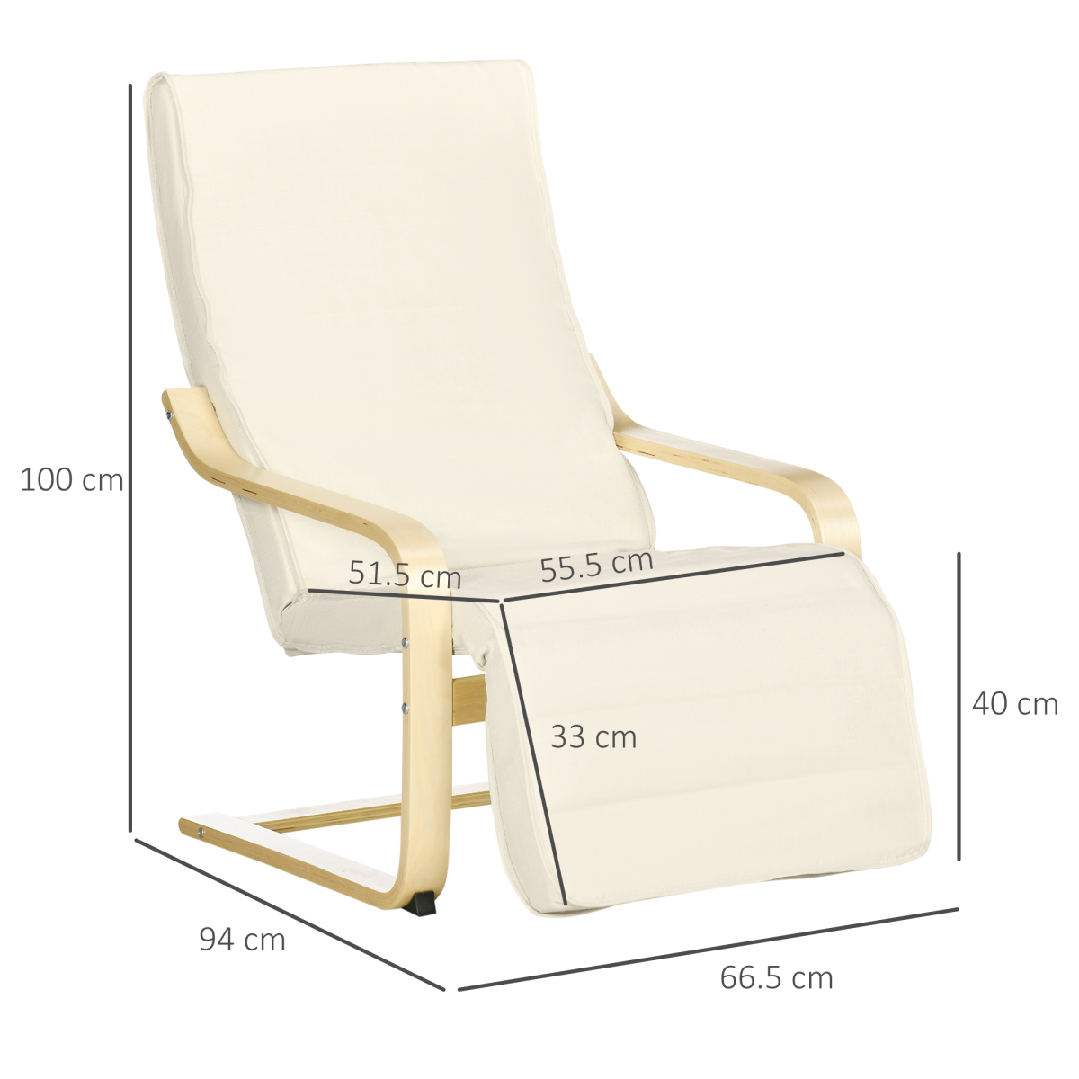 Lounge Chair Recliner Adjustable Footrest Home Cream White