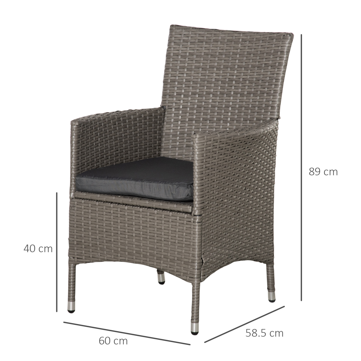 2 Seater Outdoor Rattan Armchair Dining Chair Garden Armrests Cushions Grey