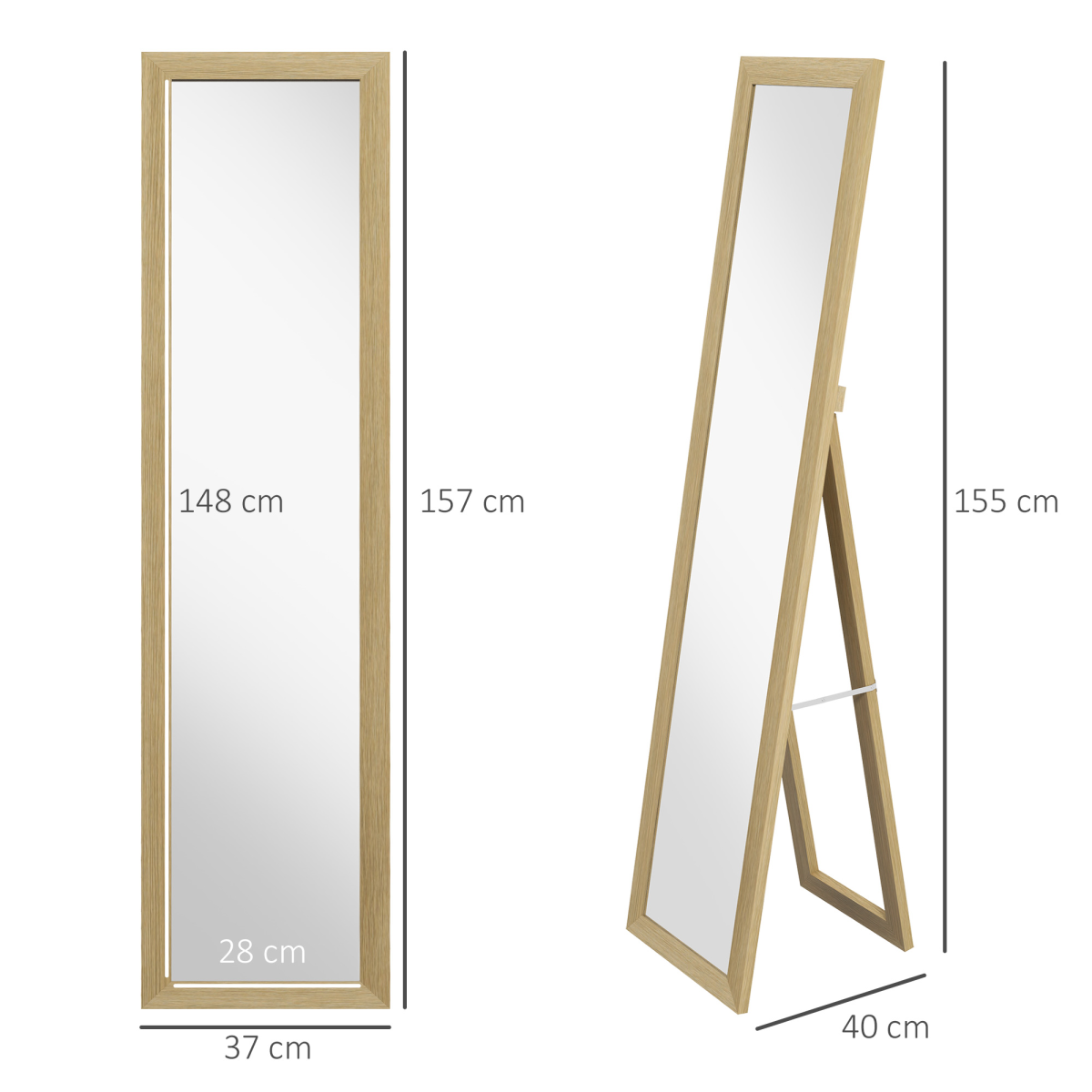 HOMCOM Full Length Mirror, Farmhouse Wall Mirror, Hanging & Freestanding