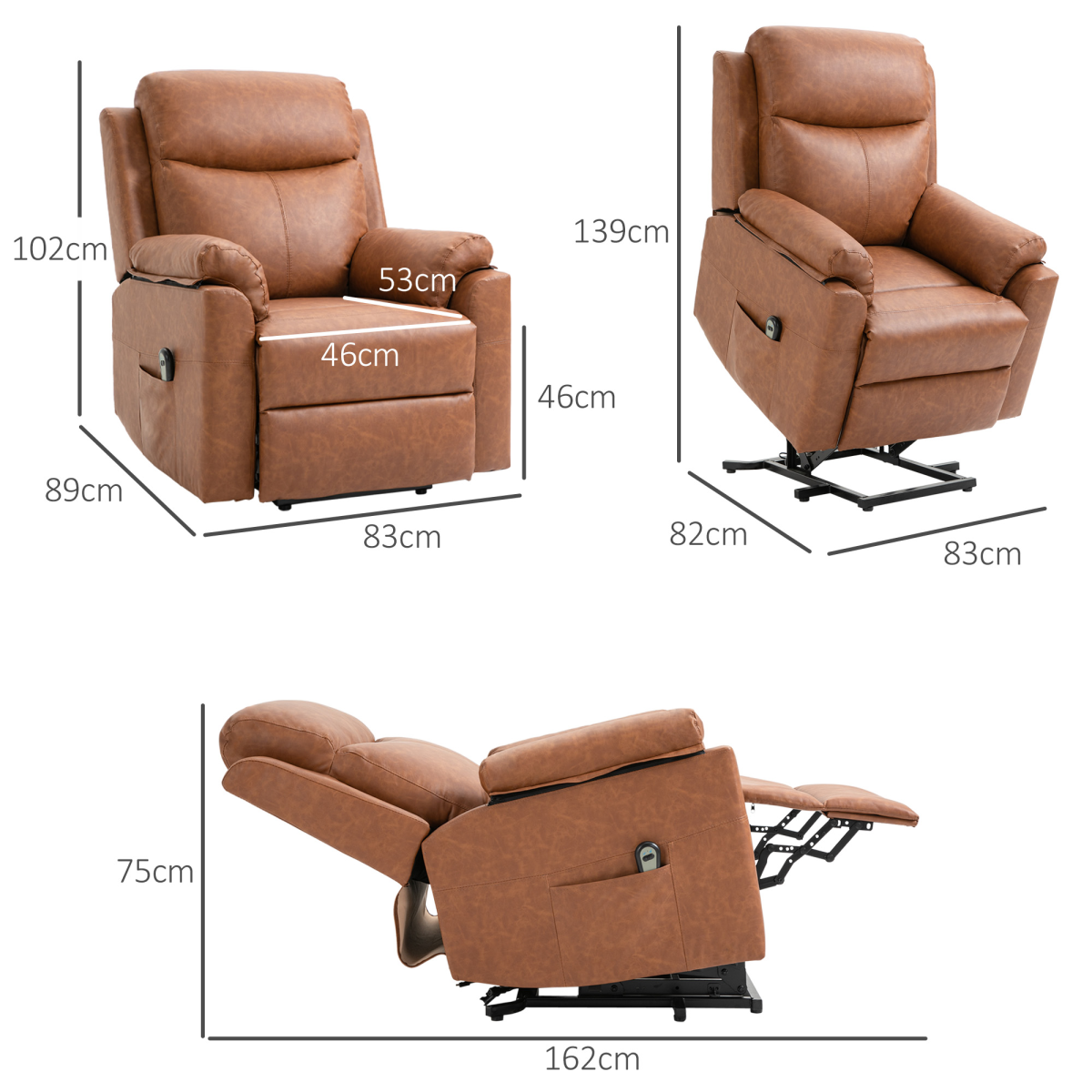 Power Lift Chair Electric Riser Recliner with Remote Control, Brown HOMCOM