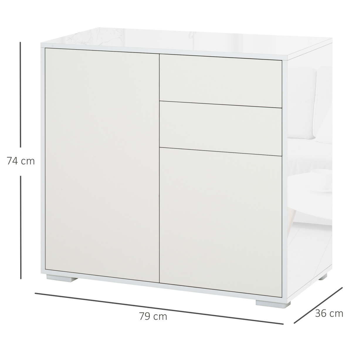 Side Cabinet with 2 Door Cabinet and 2 Drawer for Home Office White