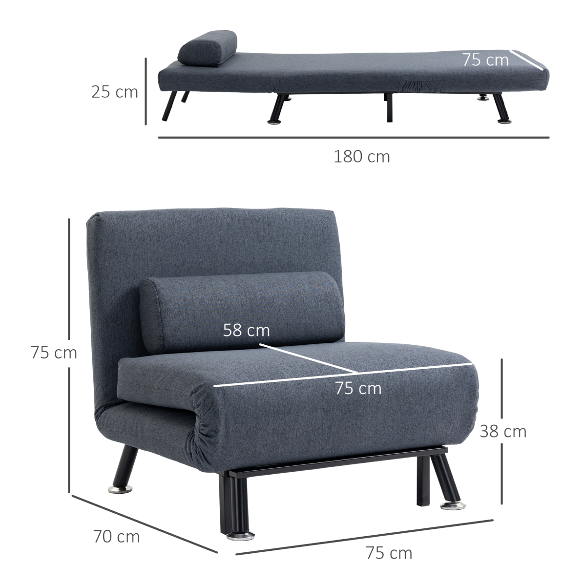 Faux Suede 5-Position Futon Single Sofa Bed Black