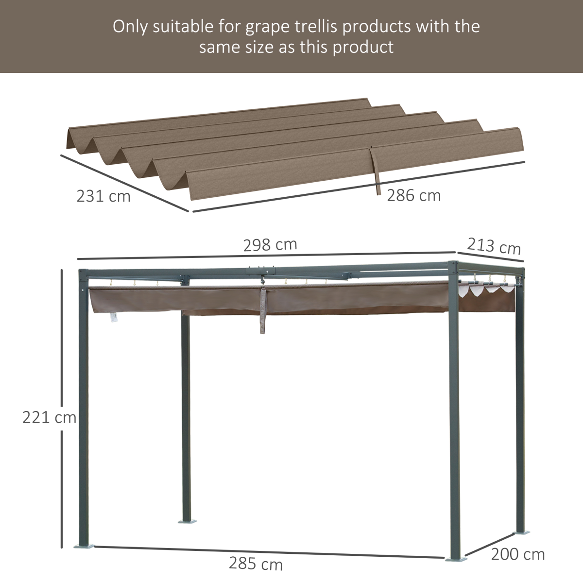 Outsunny Pergola Sun Shade Cover Roof Replacement for 3 x 2.15m Pergola, Coffee