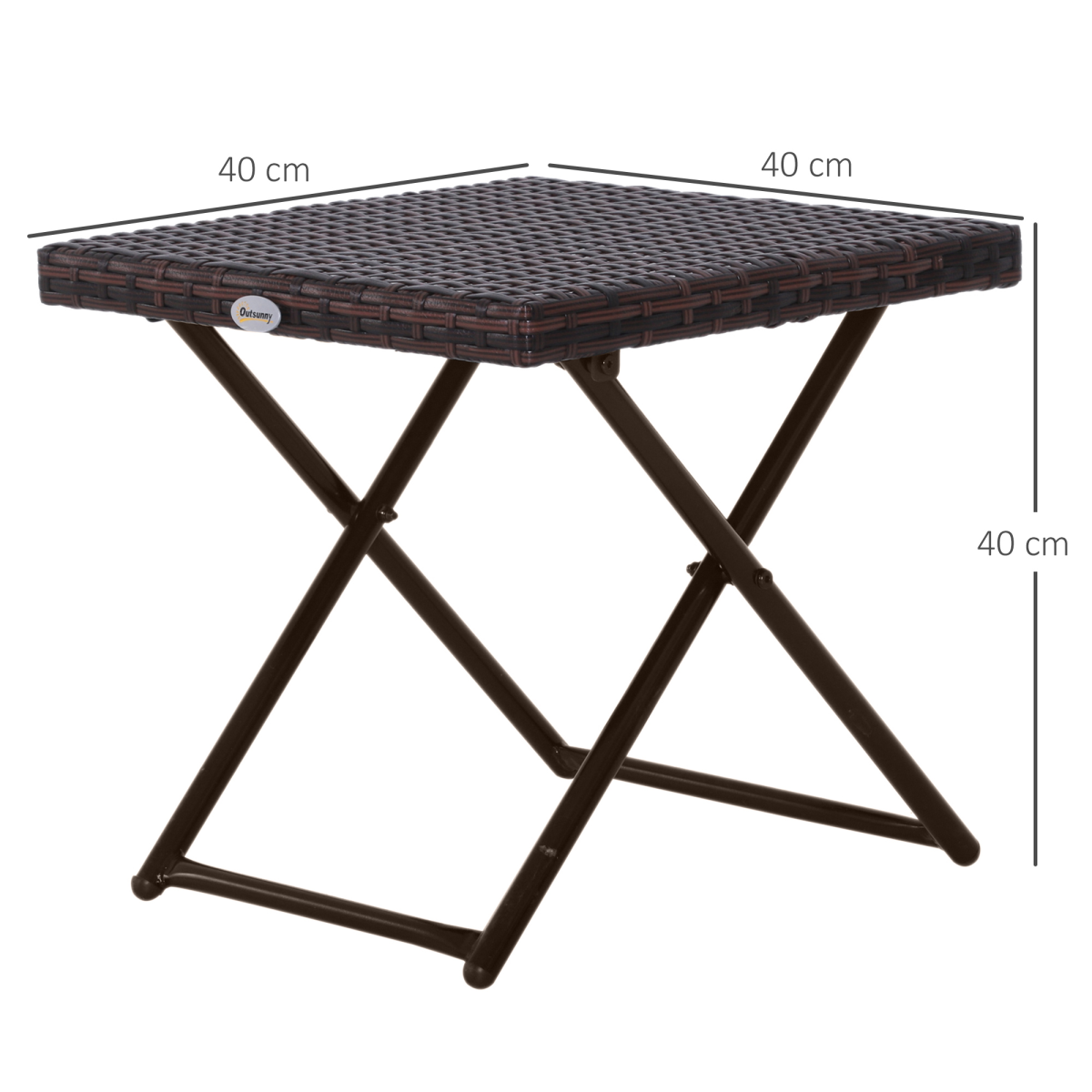 Folding Square Rattan Coffee Table Bistro Balcony Garden Steel Outdoor