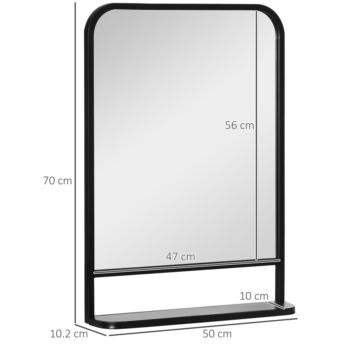 Square Wall Mirror with Shelf, 70x50 cm Modern Mirrors for Living Room, Bedroom