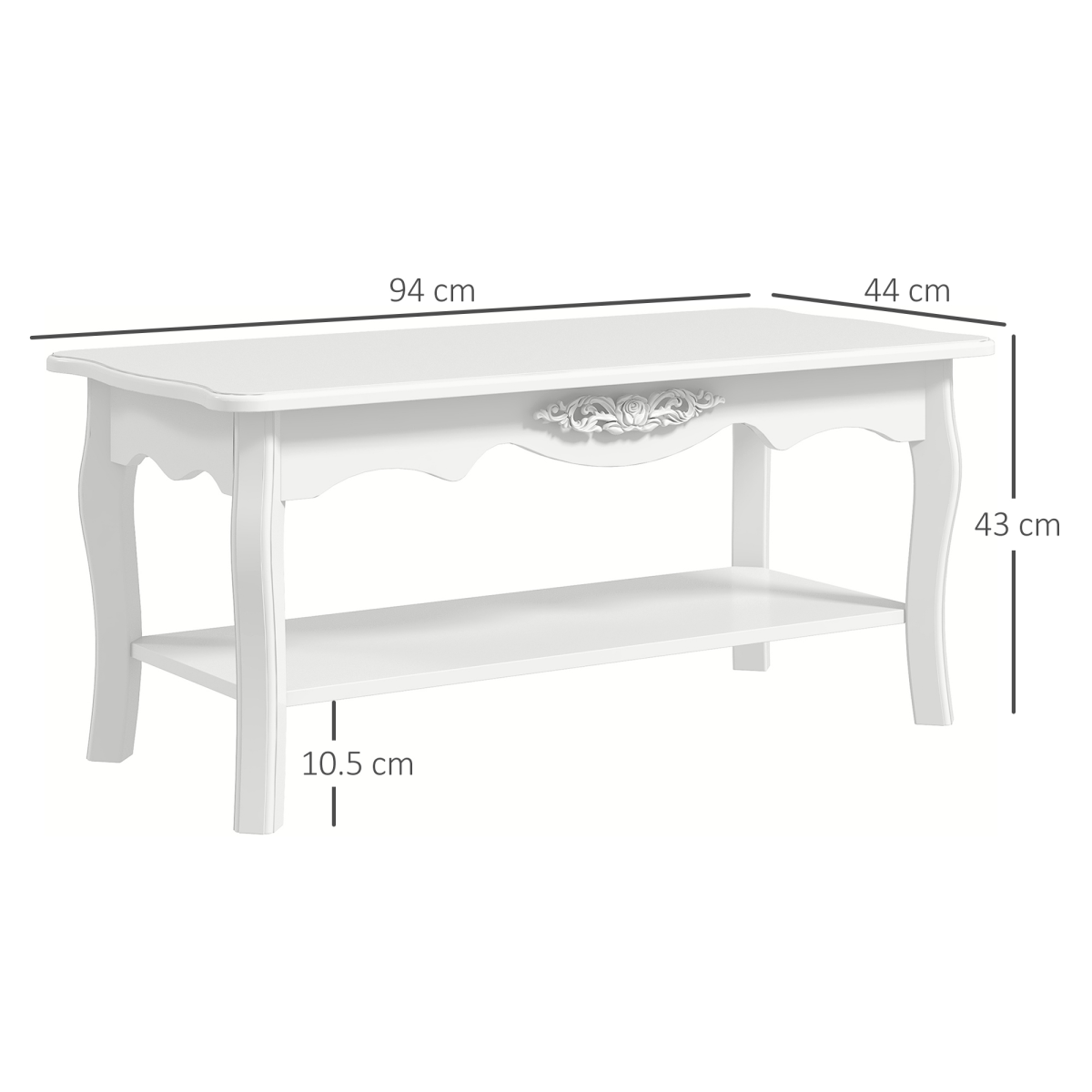 Coffee Table, 94Lx44Wx42H cm-White