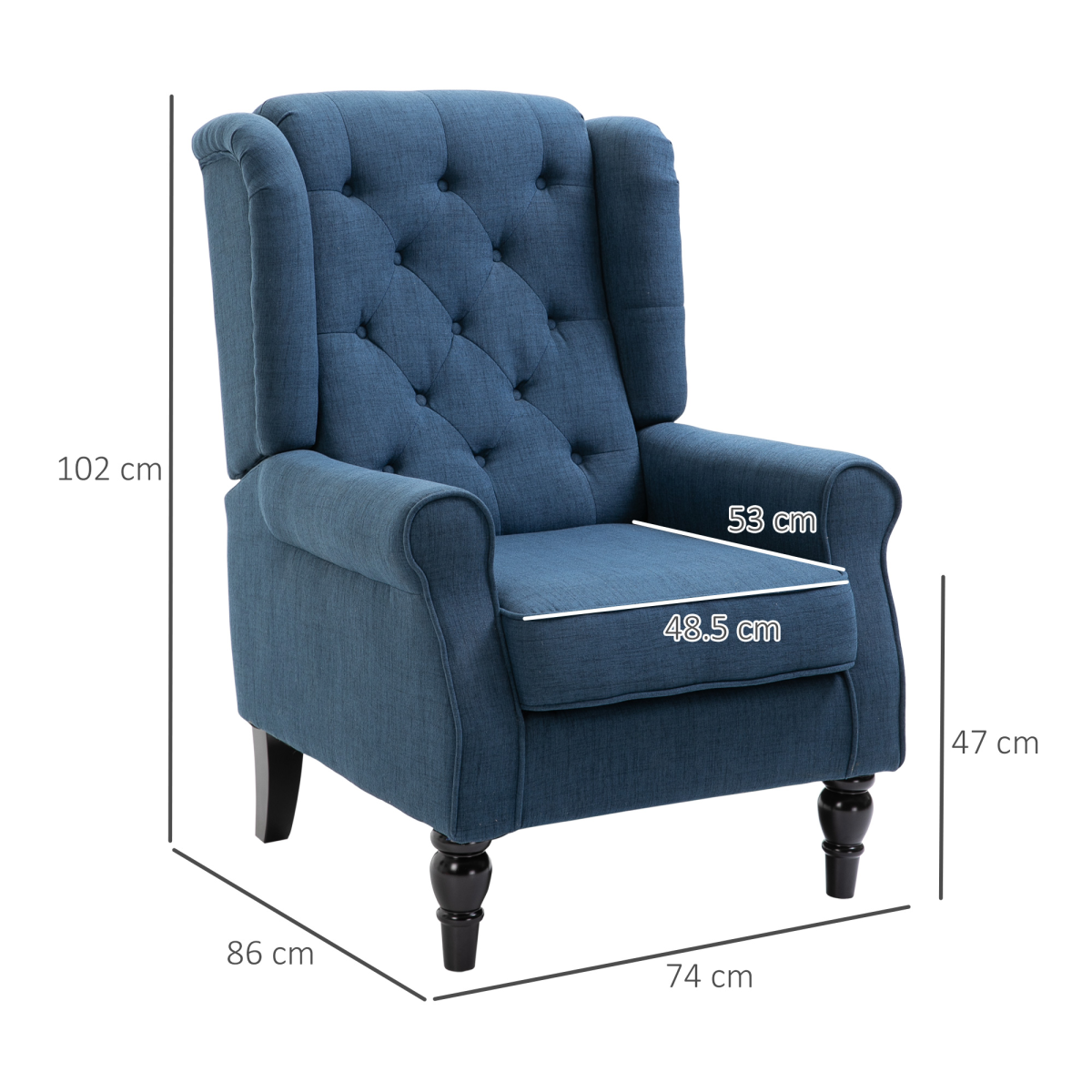 HOMCOM Accent Armchair Home Furniture Retro Tufted Club Wood Fabric Blue
