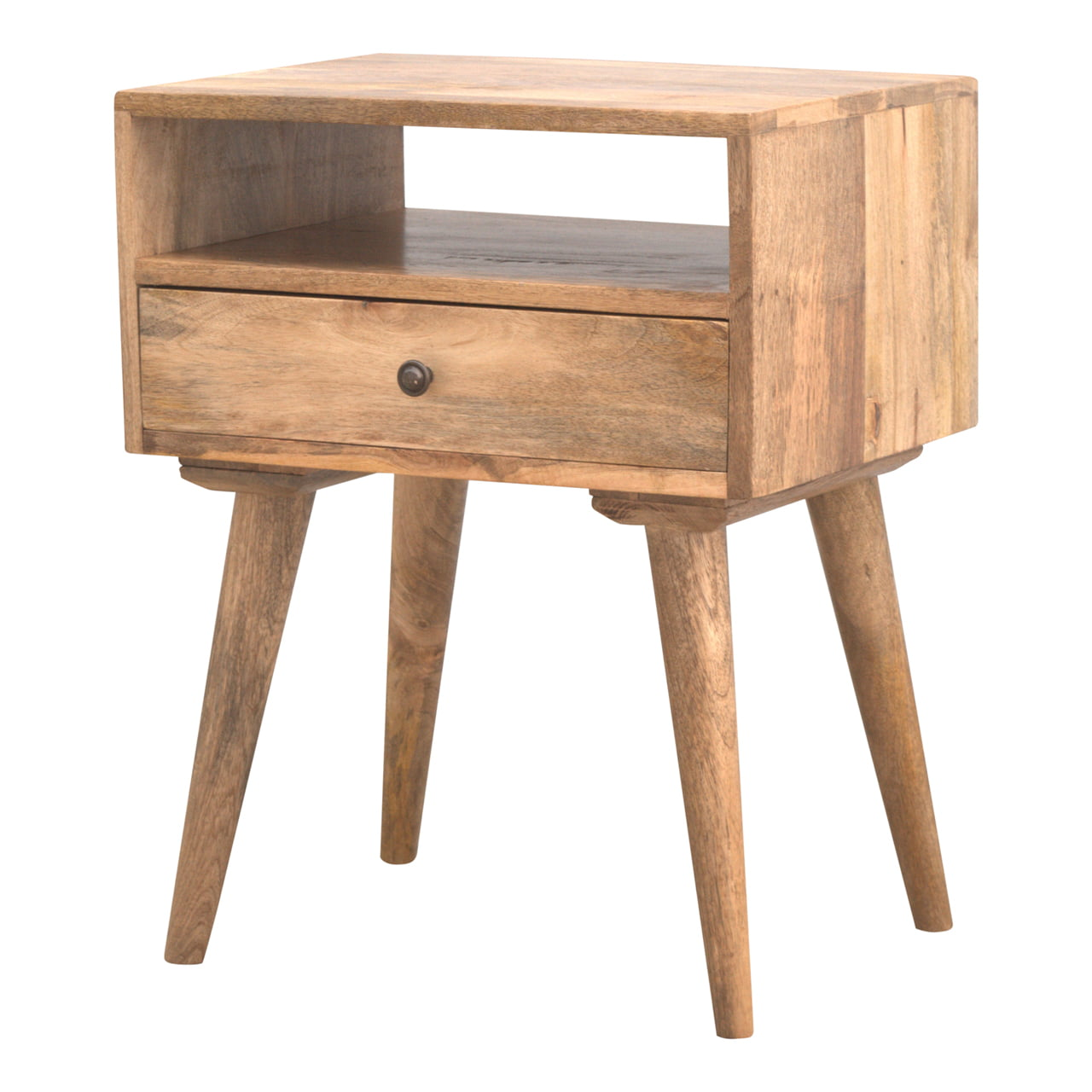 Artisan Furniture Solid Wood Modern Bedside with Open Slot, Beige, 1Drawer