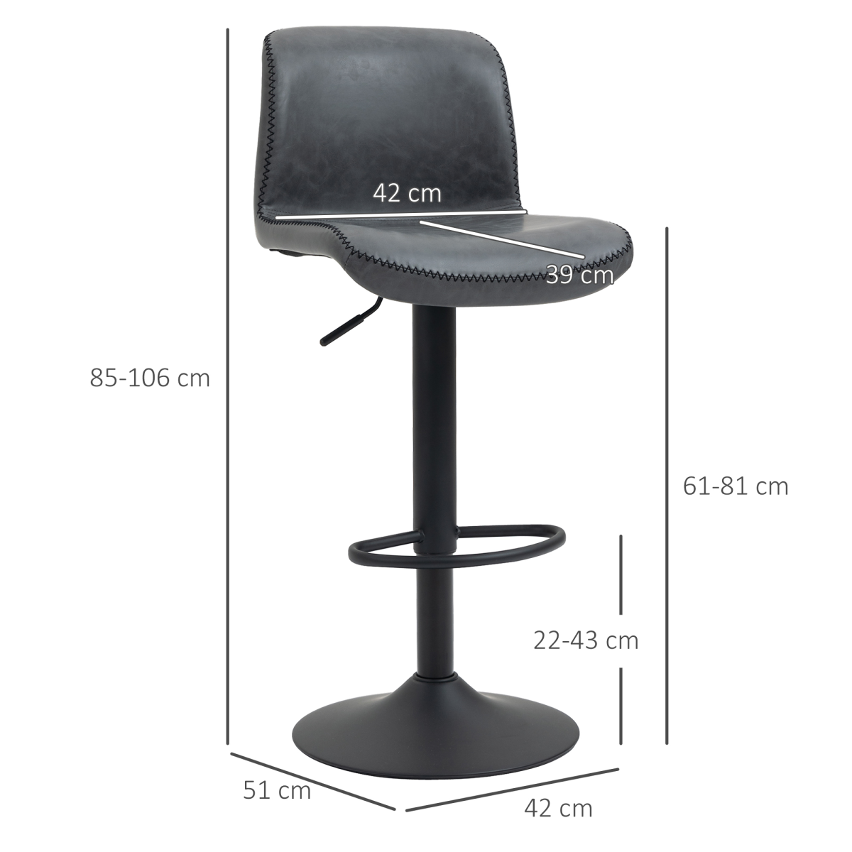 Retro Barstools Set of 2 PU Leather Adjustable Height Swivel Bar Chairs