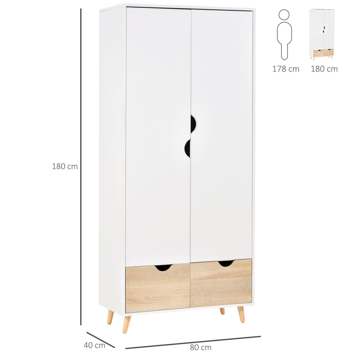 Particle Board 2-Drawer Wardrobe White/Oak