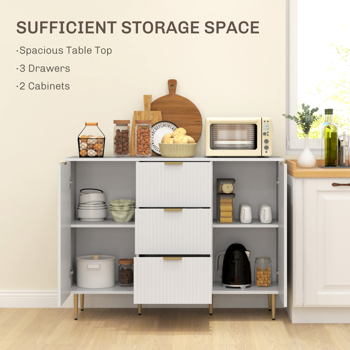 Stylish White Storage Cabinet with Adjustable Shelf & TV Stand Functionality