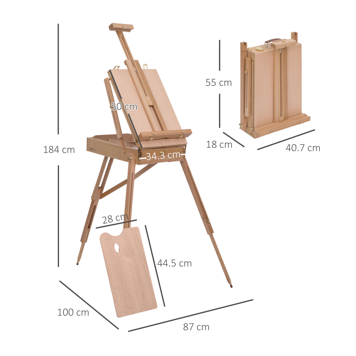 Tripod Art Easel Wooden Drawing Board Workstation Folding French Sketch HOMCOM