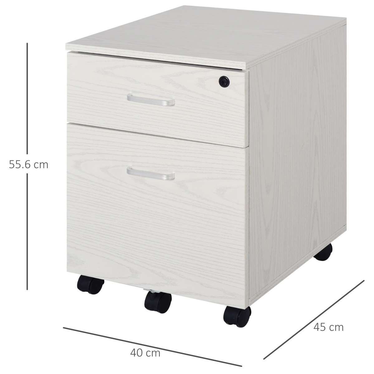 2-Drawer Locking Office Filing Cabinet 5 Wheels Rolling Storage White Vinsetto