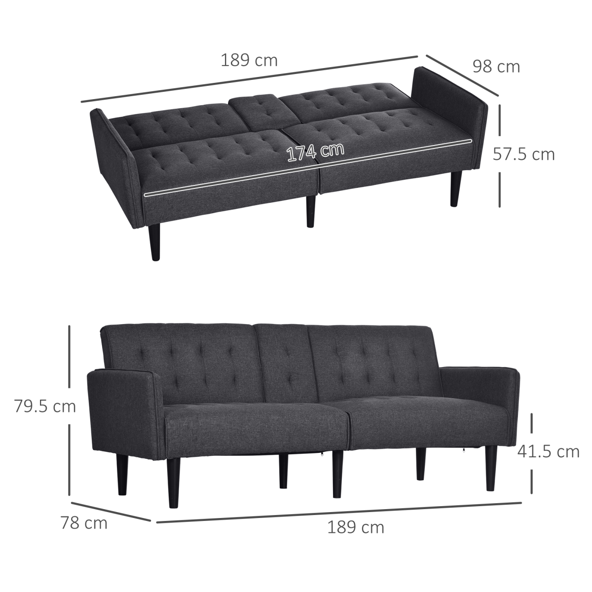 Upholstered Sofa bed 3 Seater Home Theater Futon Recliner with Cupholders Grey