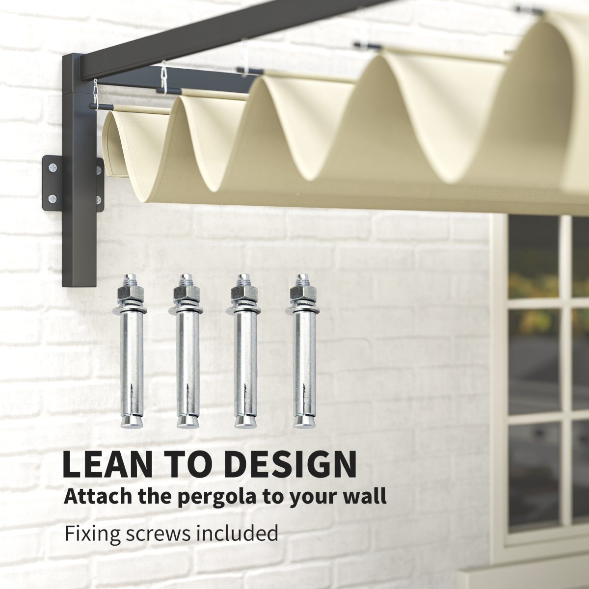 Outsunny 3 x 4m Wall Mounted Pergola with Retractable Roof, Khaki