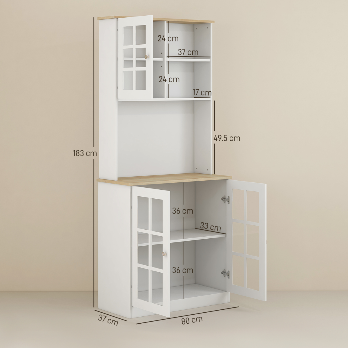 183cm Sideboard Grid Glass Doors Shelves Kitchen  72" Solid w/Glass Door