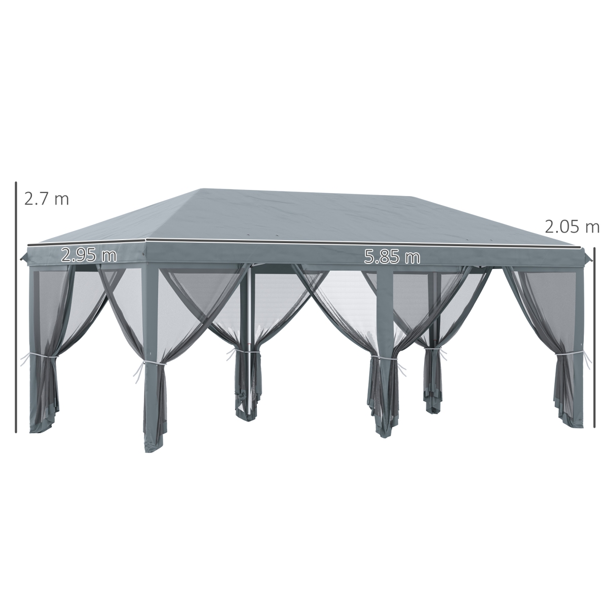 6 x 3m Pop Up Party Tent Canopy with 6 Removable Sidewalls Grey