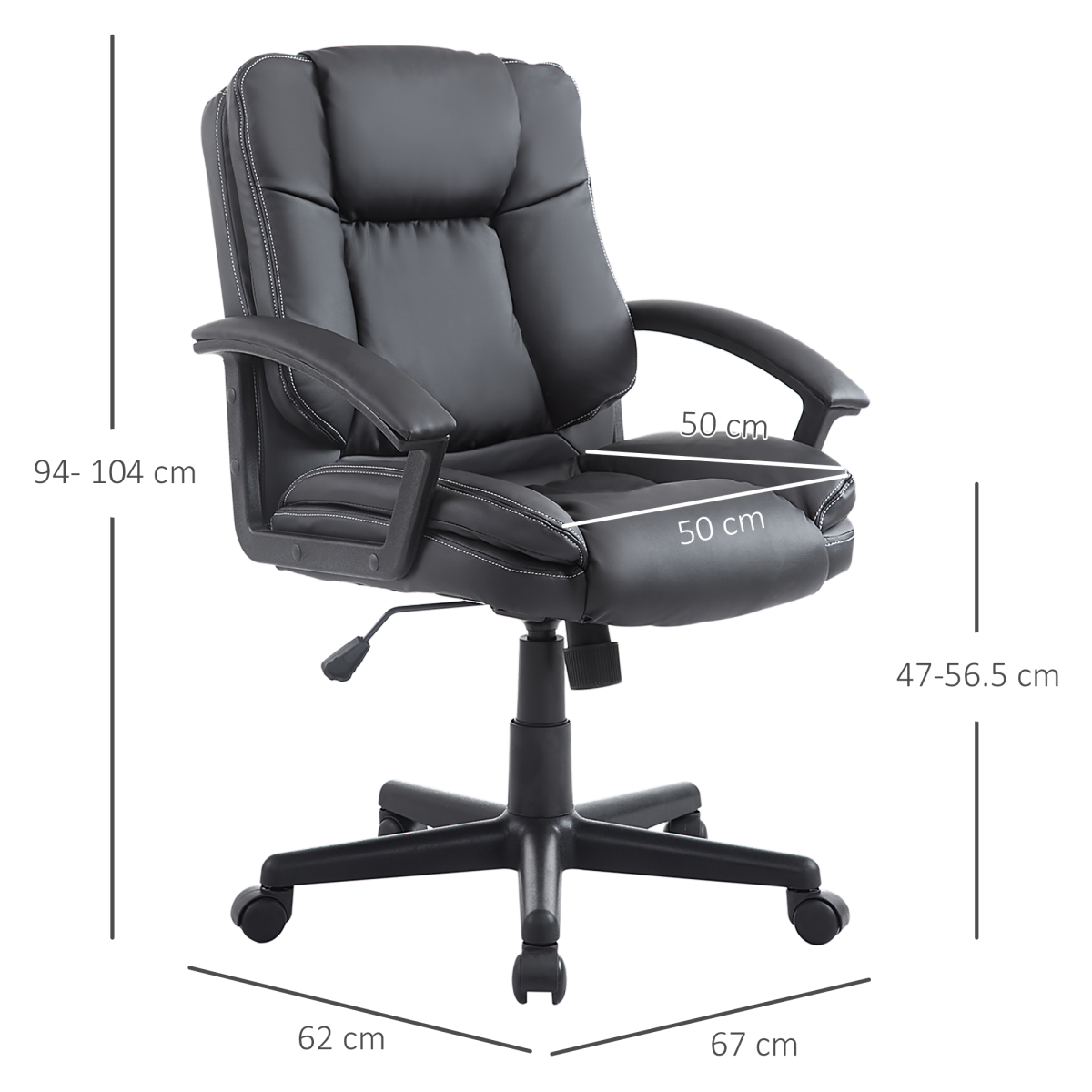 Swivel Executive Office Chair Mid Back PU Leather Chair w/ Arm, Black HOMCOM
