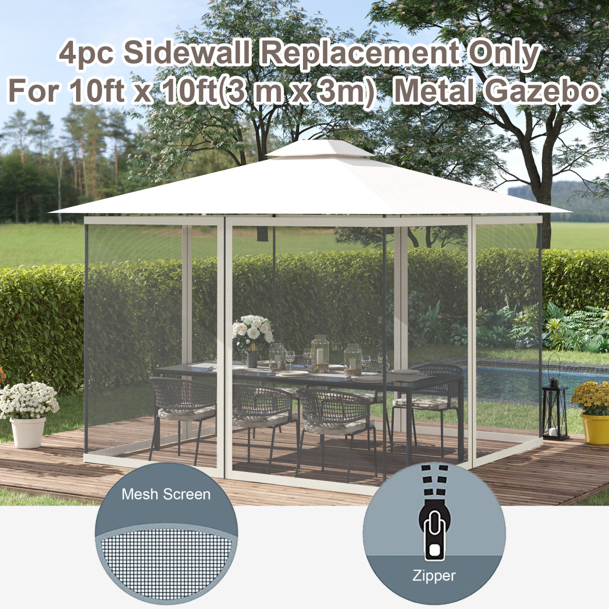 Four-Panel Gazebo Replacement Screen - Durable Polyester Mesh Protection