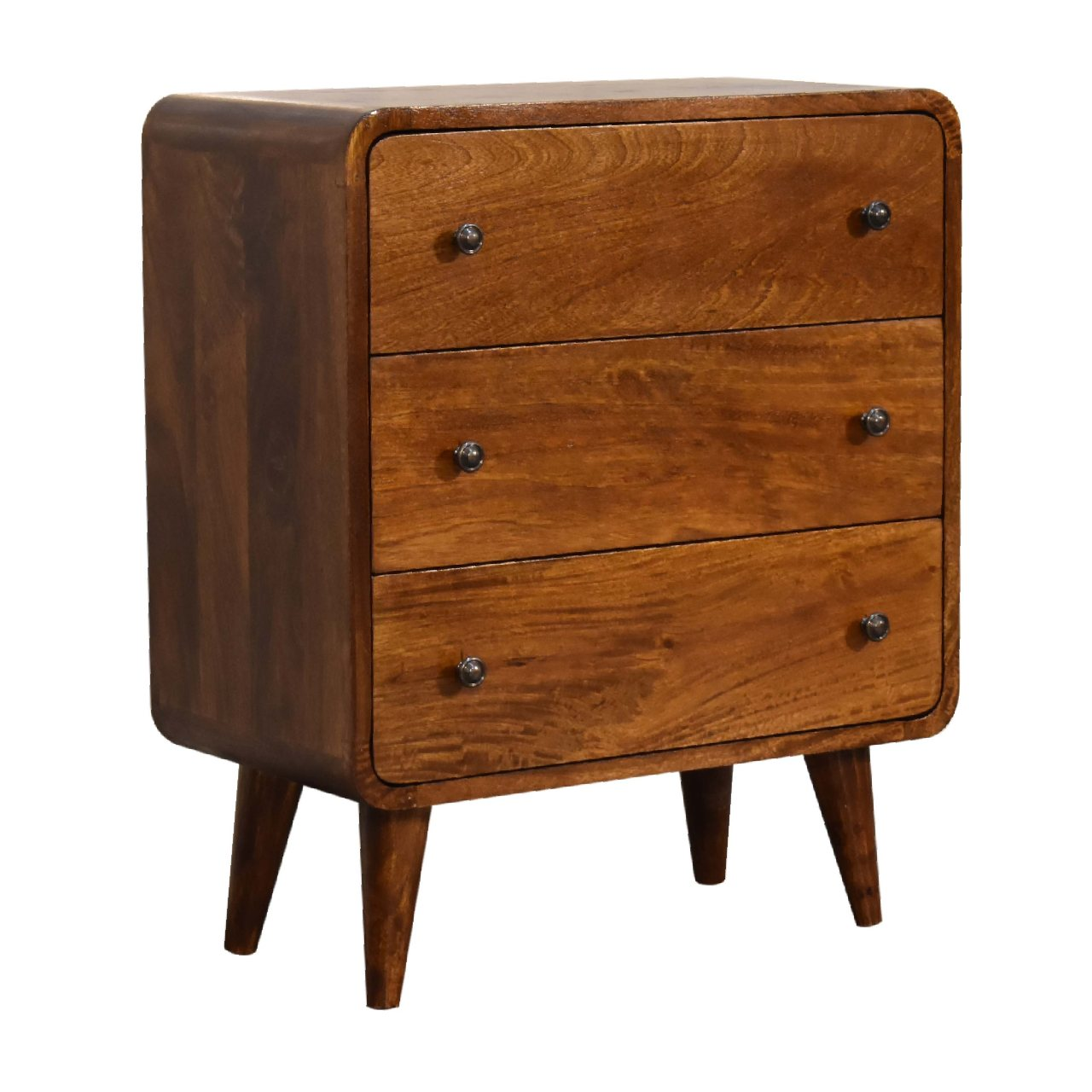 Artisan Furniture Solid Wood Mini Curved Chestnut Chest, 3 Drawers, Dark Brown