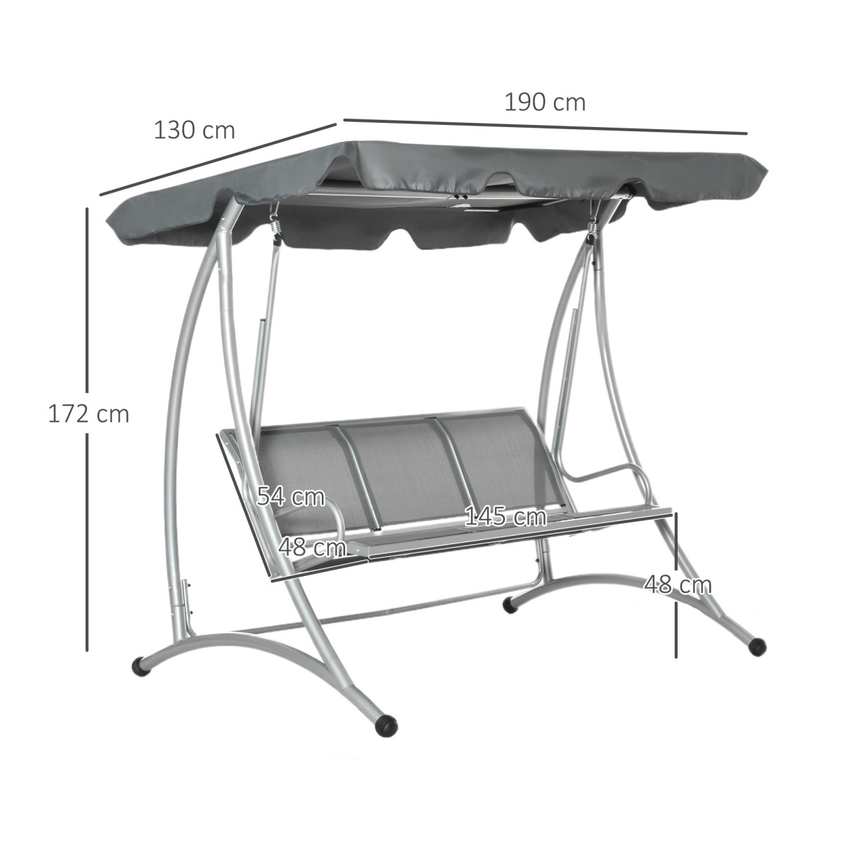 3 Person Steel Swing Chair & Adjustable Canopy  - Dark Grey