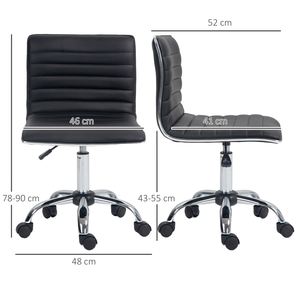 HOMCOM Armless Mid-Back Adjustable Office Chair with 360 Swivel Black