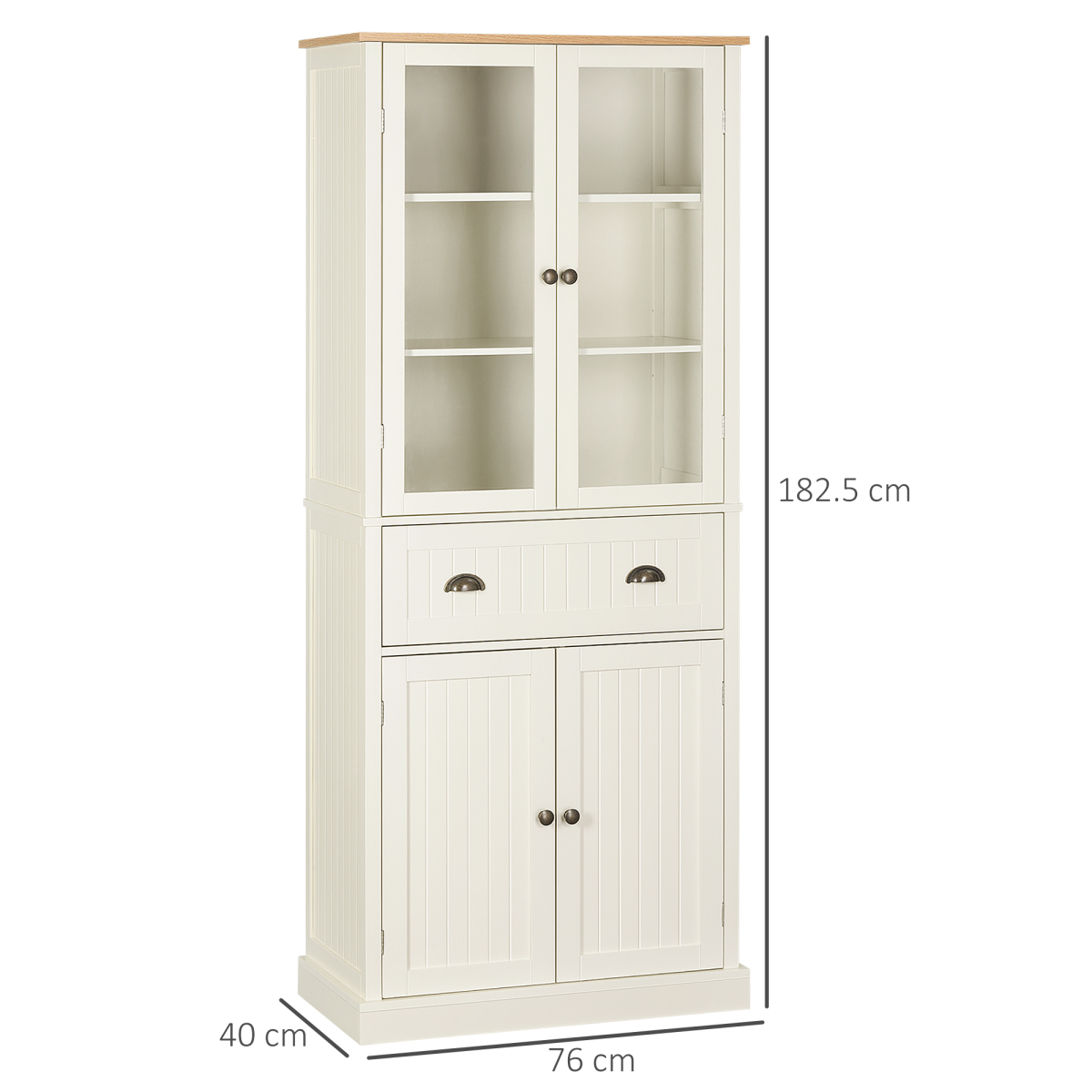 Kitchen Cupboard, 5-tier Storage Cabinet with Adjustable Shelves, Cream