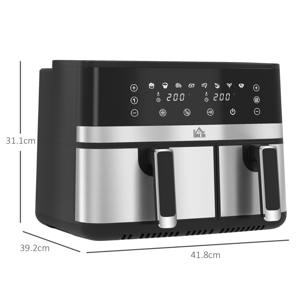 HOMCOM Dual Zone Air Fryer 8.5L Double Air Fryer with SYNCFinish 2700W